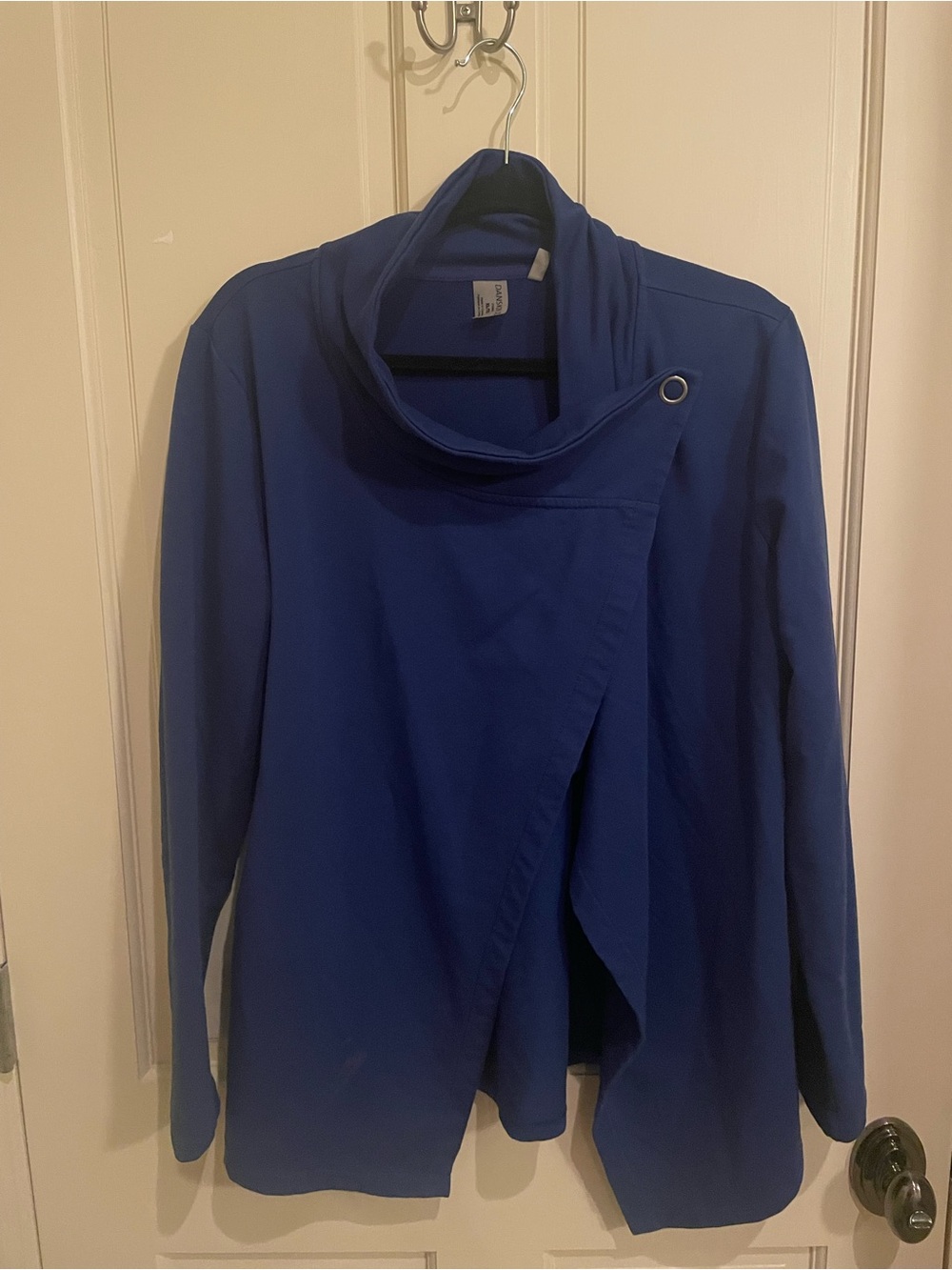 Danskin Royal Blue Asymmetrical Funnel Neck Cardigan